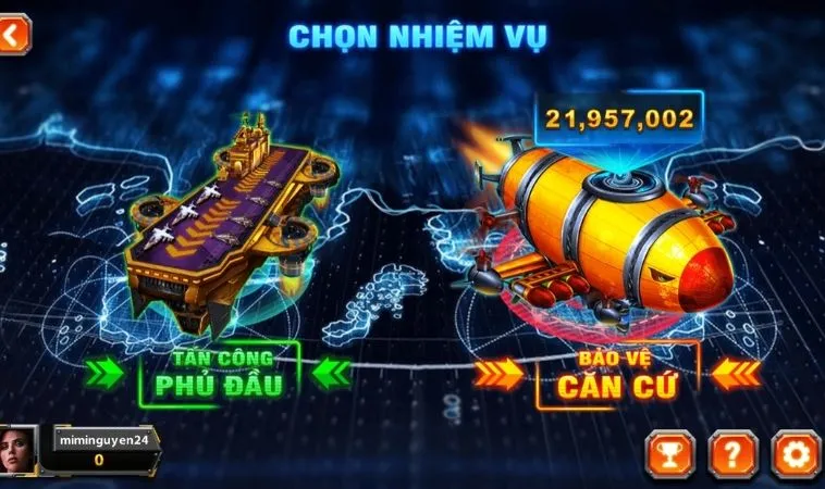 Chọn nhiệm vụ trong game Bắn Cá Đại Chiến B52 tại BuBet
