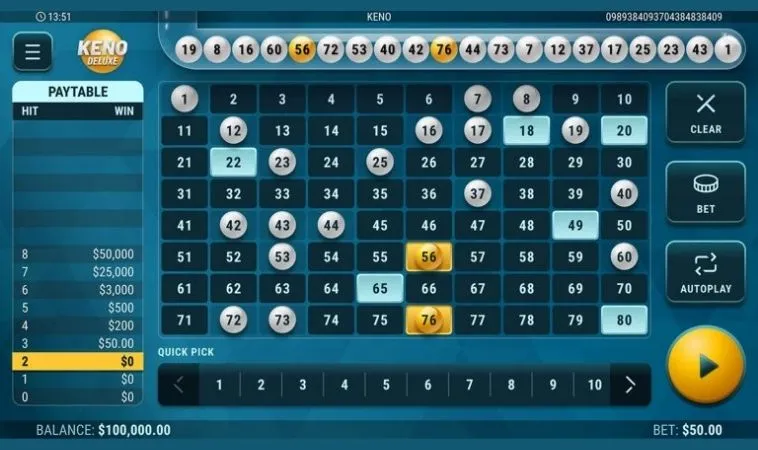 Giao diện chơi game nhanh Keno tại BuBet