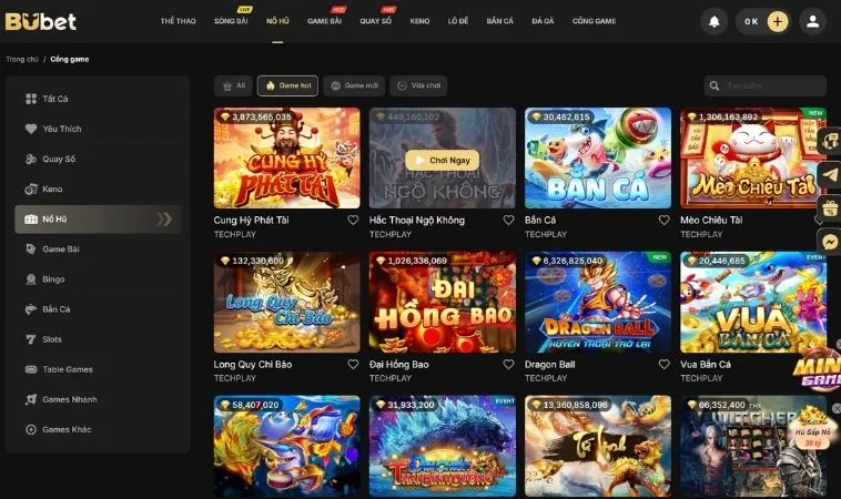 Nổ Hũ BuBet 1 Vô vàn các trò chơi Nổ hũ BuBet để trải nghiệm