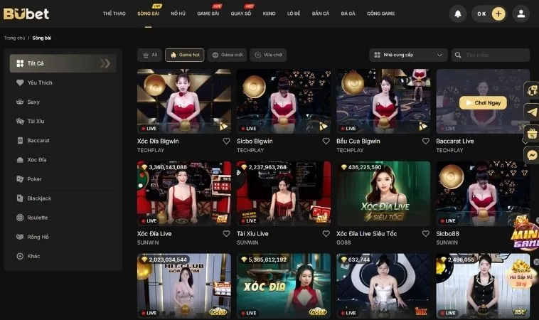 Casino Online BuBet 1 Giao diện sảnh Casino Online BuBet thiết kế đẹp, chuyên nghiệp