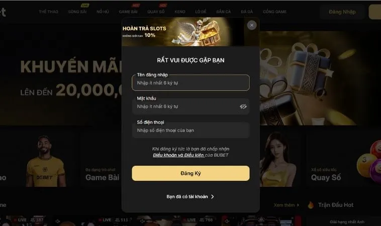Đăng Ký BuBet: Hành Trình Bắt Đầu Cá Cược Trực Tuyến Chuyên Nghiệp 2 Giao diện đăng Ký BuBet